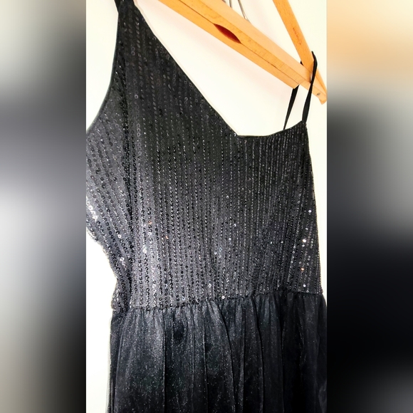 SHEIN Belle Plus Sequin Mesh Overlay Cami Black Mini Dress, Size 1x, Rep Era - Picture 5 of 9
